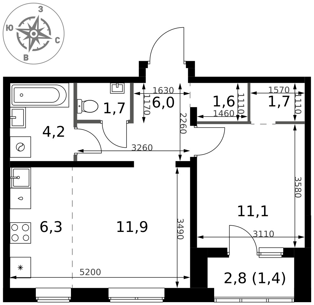 Планировка 45.9 м²