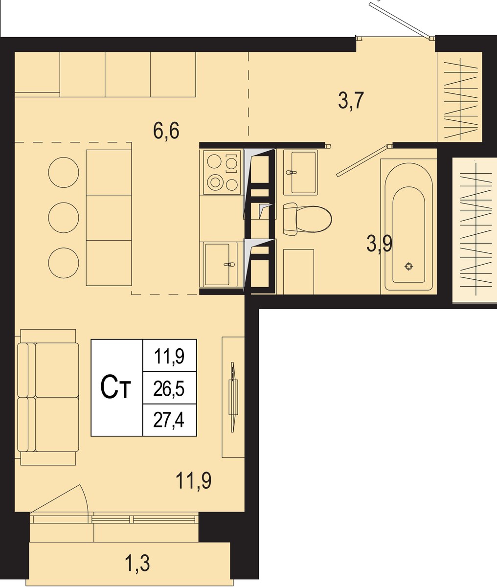 Планировка 26.5 м²