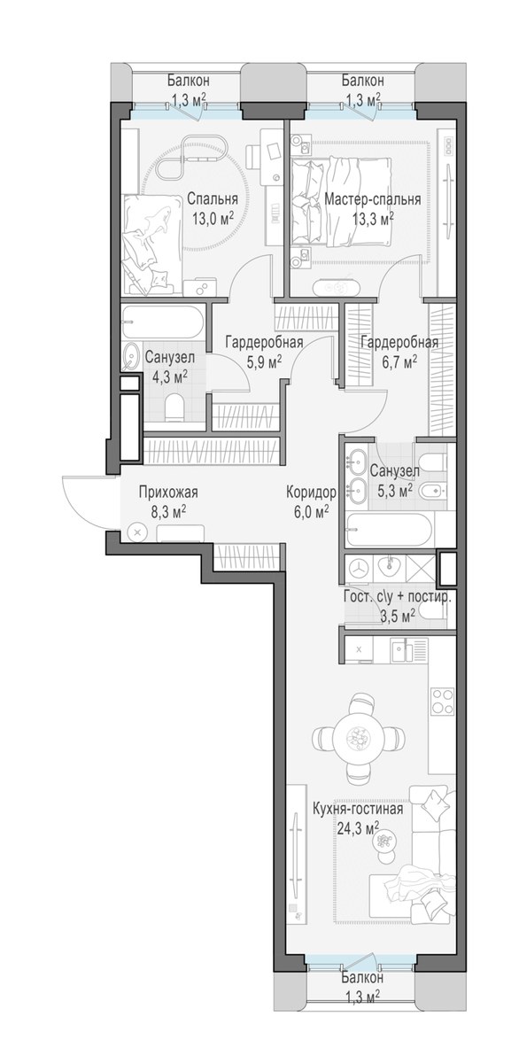 Планировка 92.3 м²