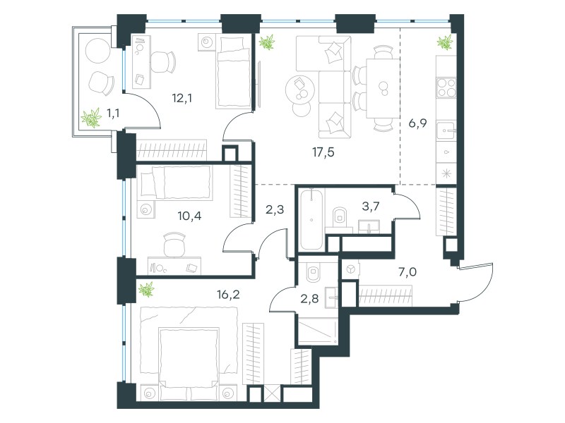 Планировка 80.0 м²