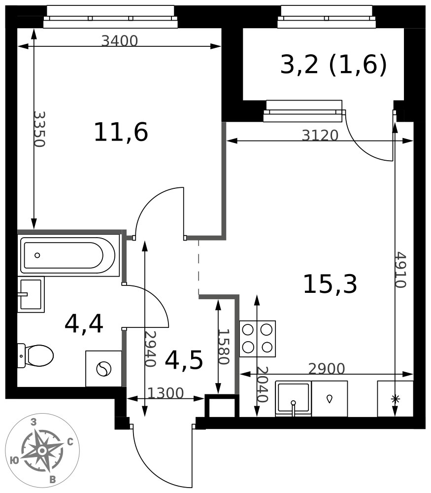 Планировка 37.4 м²