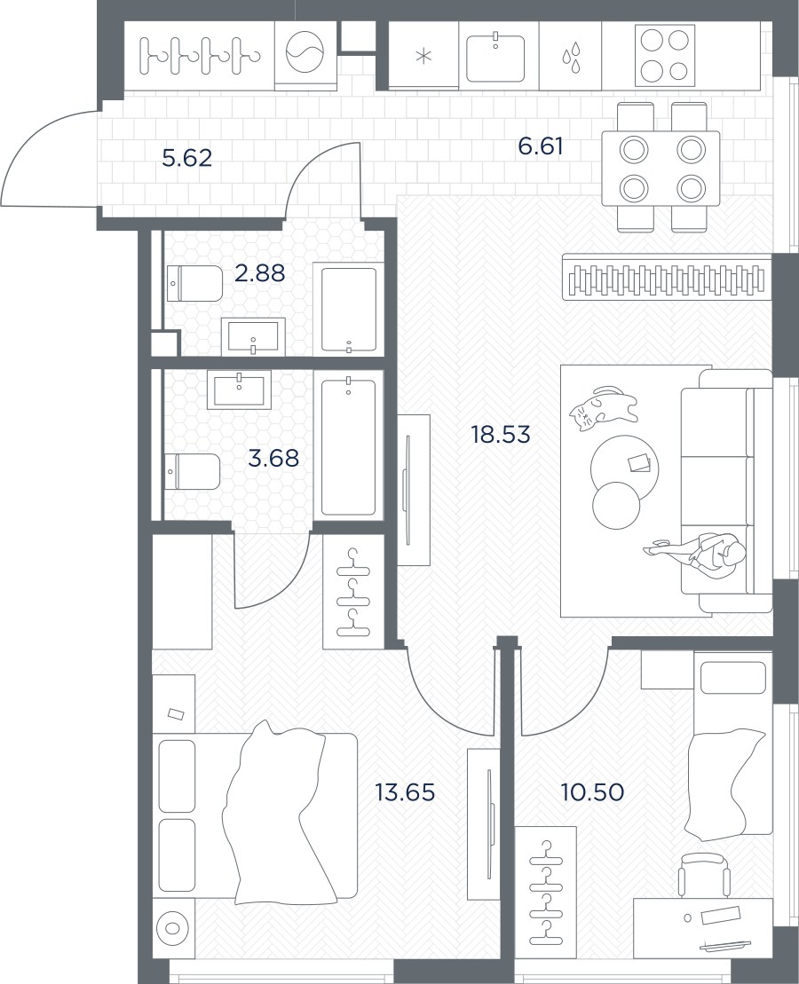 Планировка 61.47 м²