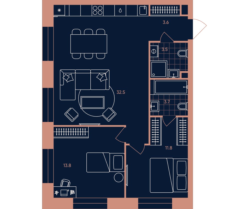 Планировка 68.9 м²