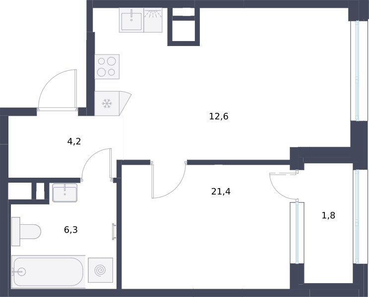 Планировка 46.3 м²