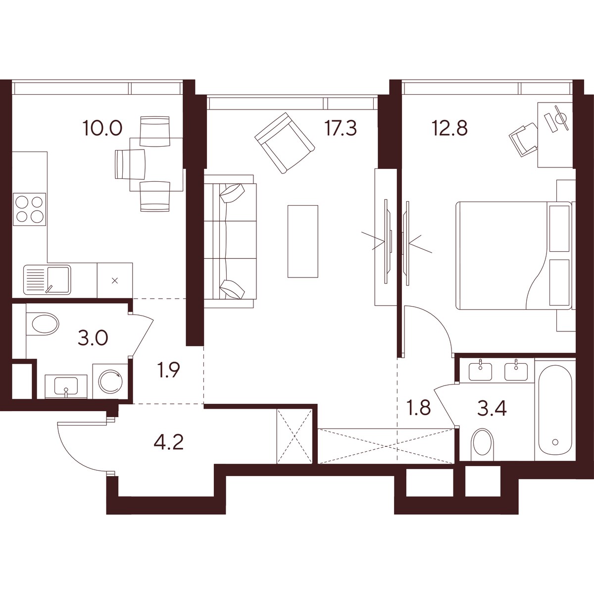 Планировка 54.4 м²