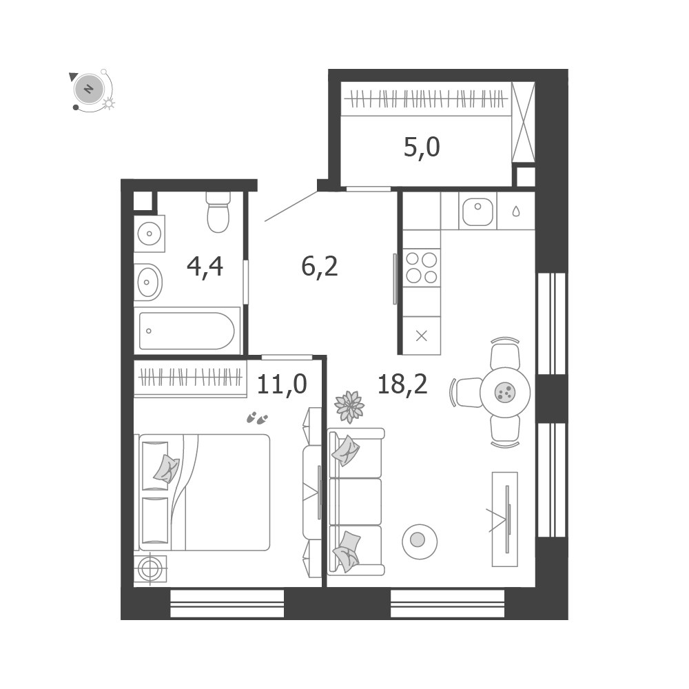 Планировка 44.8 м²
