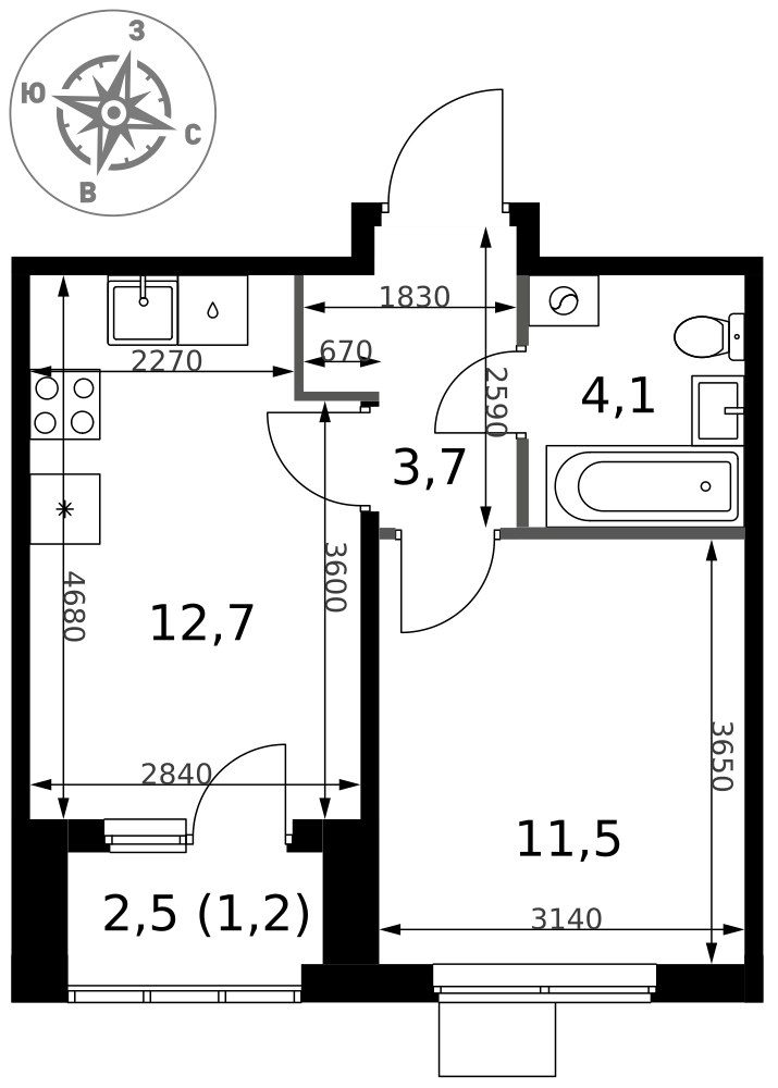 Планировка 33.2 м²