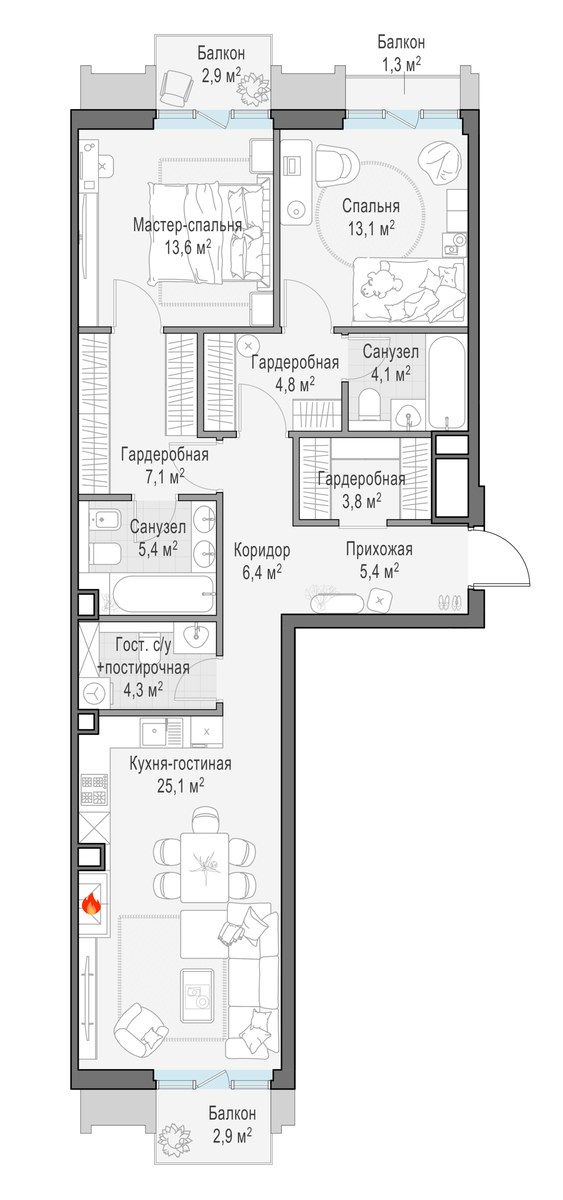 Планировка 96.5 м²