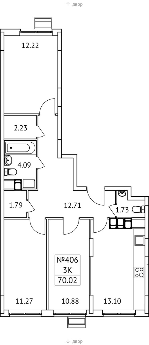 Планировка 70.02 м²