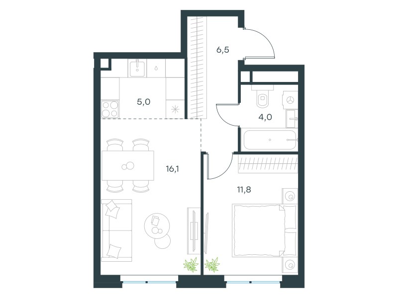 Планировка 43.4 м²