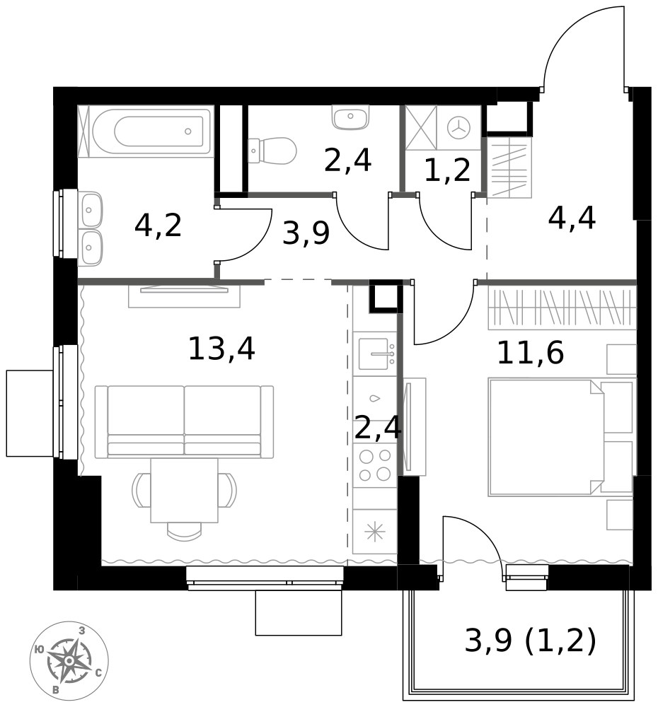 Планировка 44.7 м²