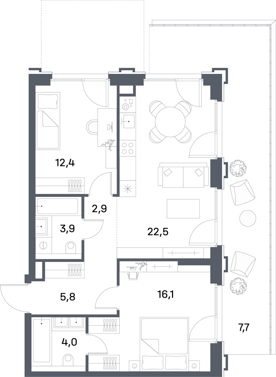 Планировка 75.5 м²