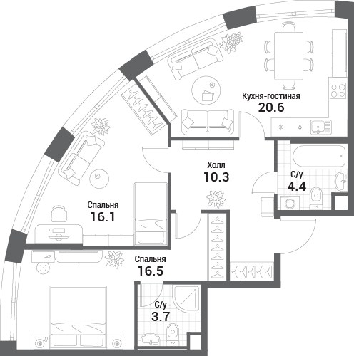 Планировка 71.6 м²
