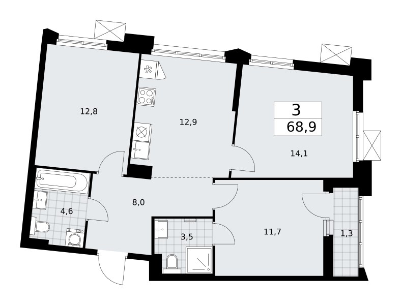 Планировка 68.9 м²