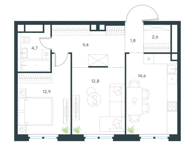 Планировка 58.8 м²