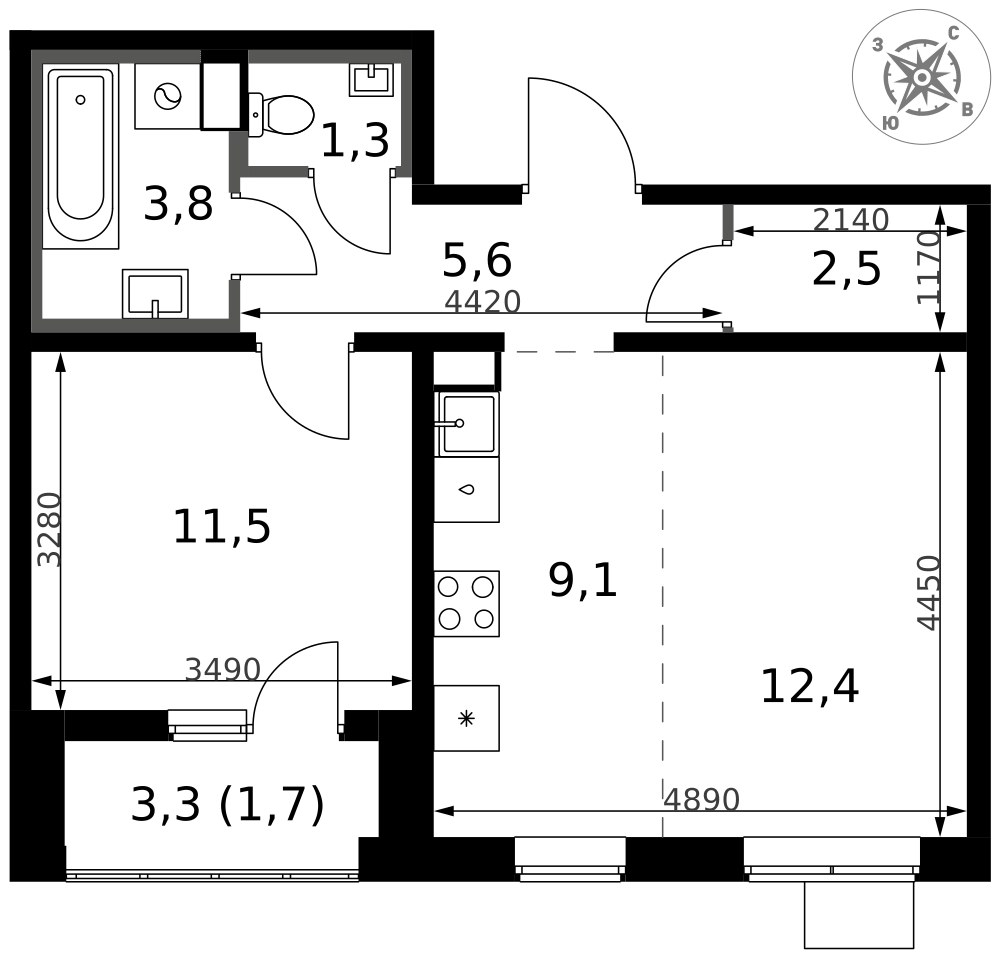 Планировка 49.0 м²