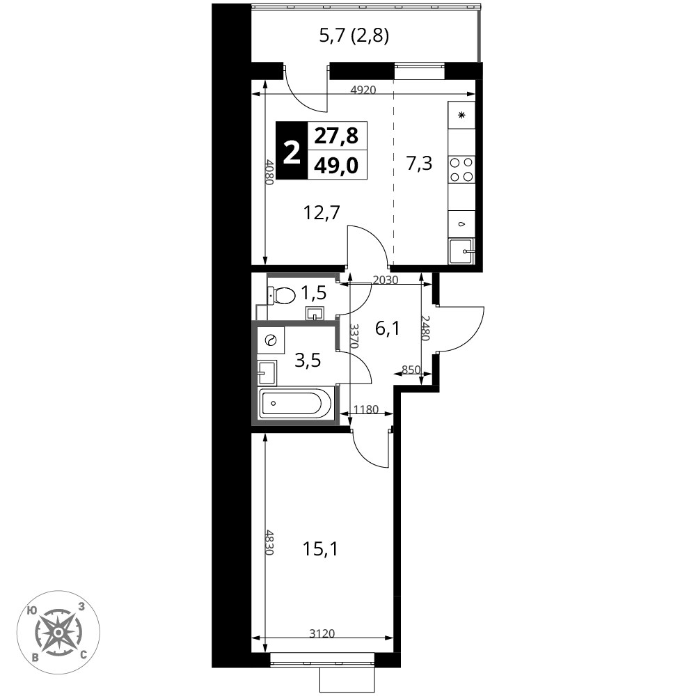 Планировка 49.0 м²
