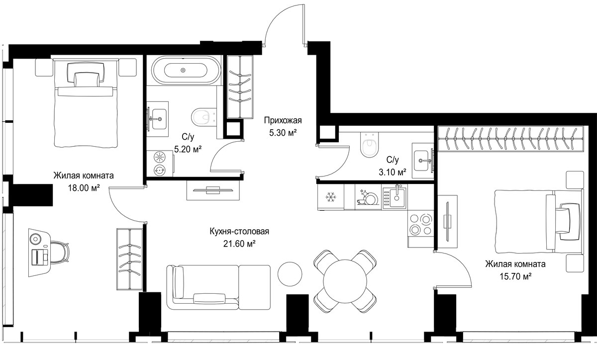 Планировка 68.9 м²