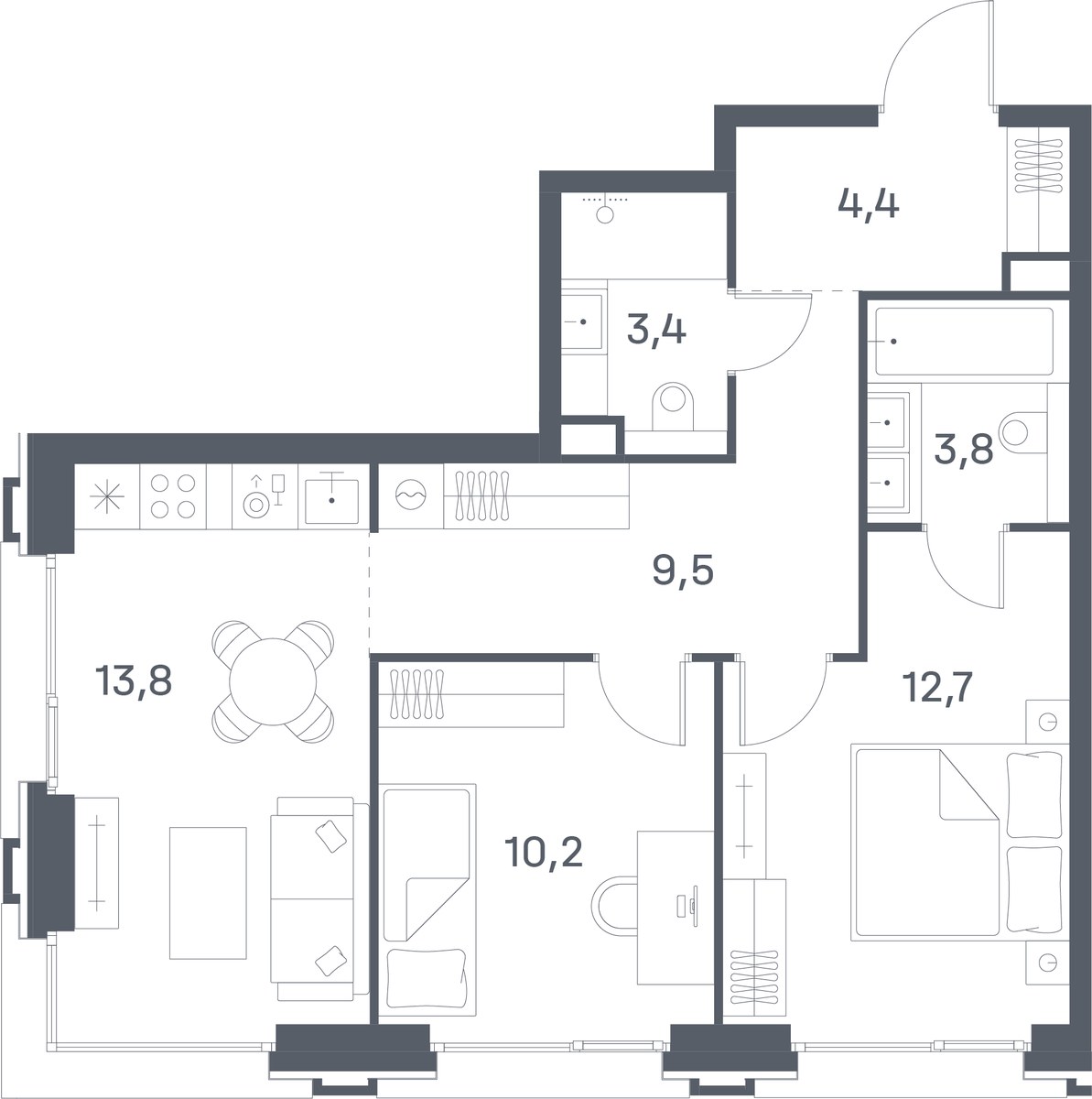 Планировка 57.8 м²
