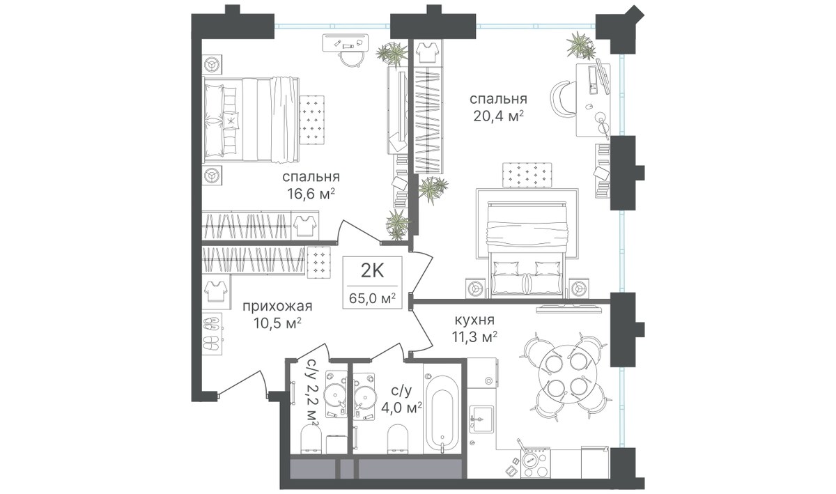 Планировка 64.7 м²