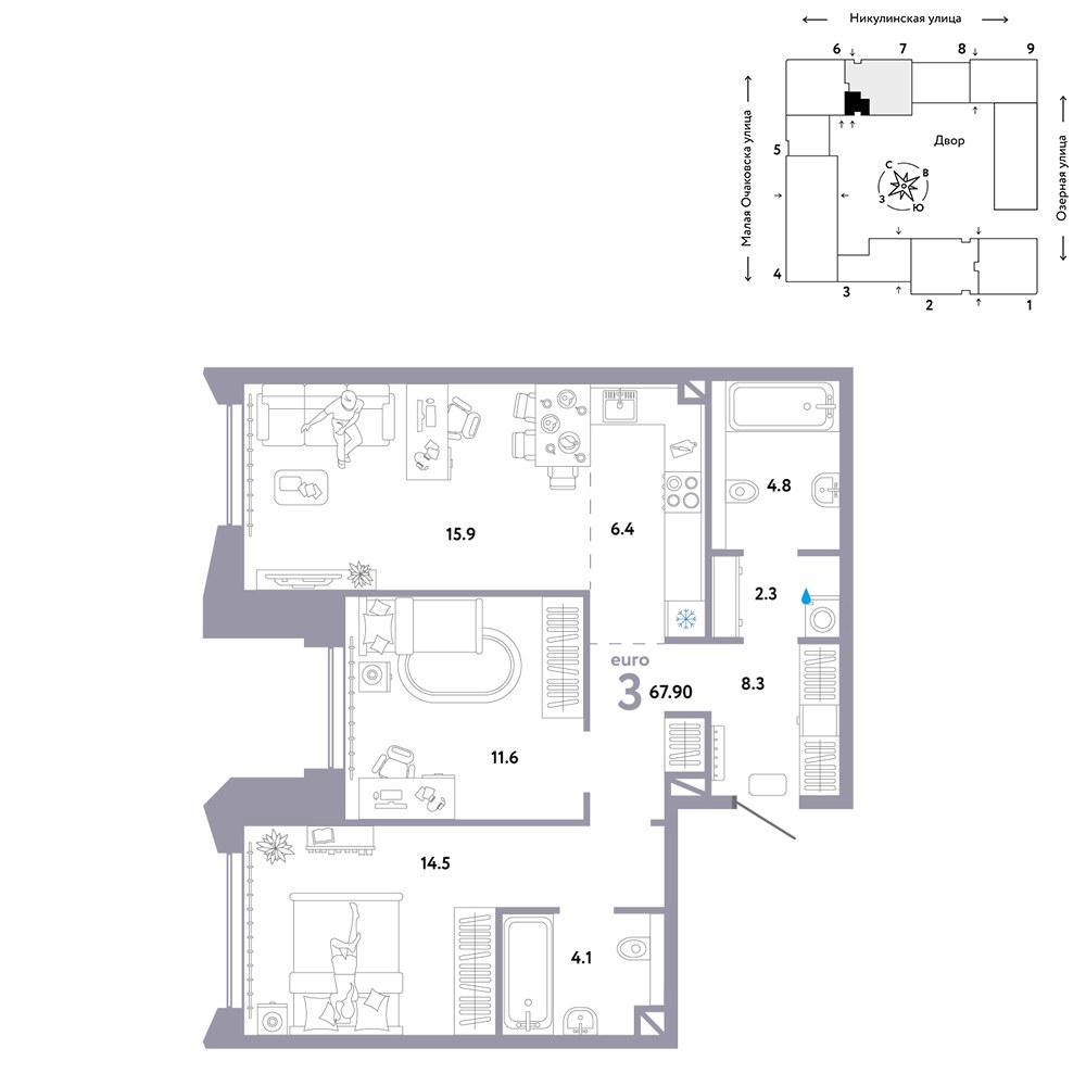 Планировка 67.9 м²