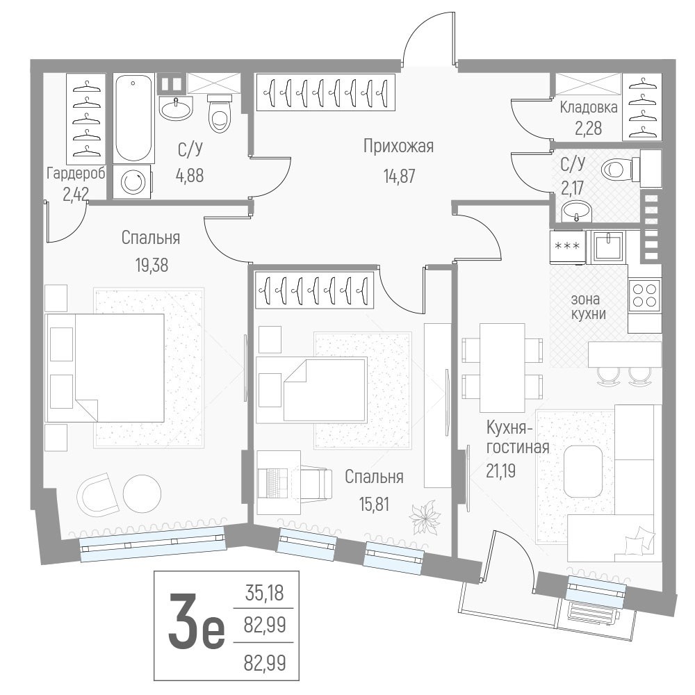 Планировка 82.9 м²