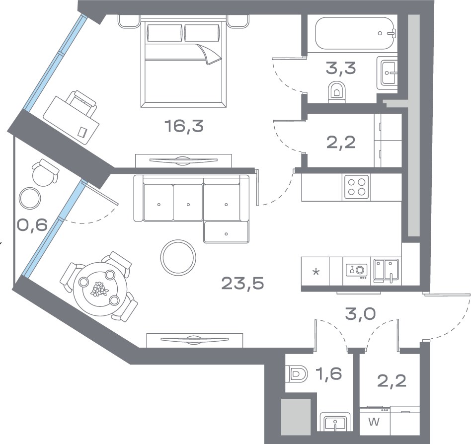 Планировка 52.58 м²