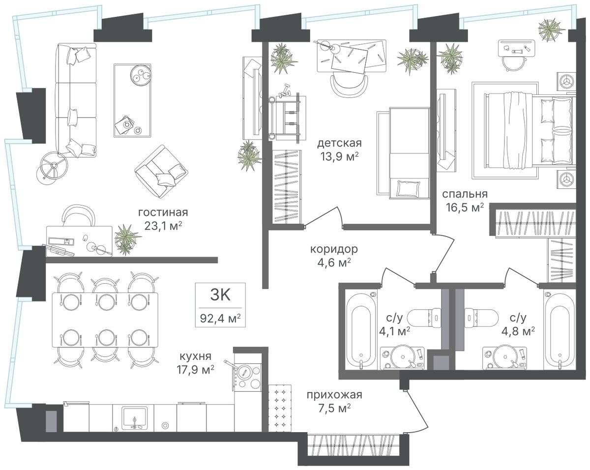 Планировка 92.4 м²