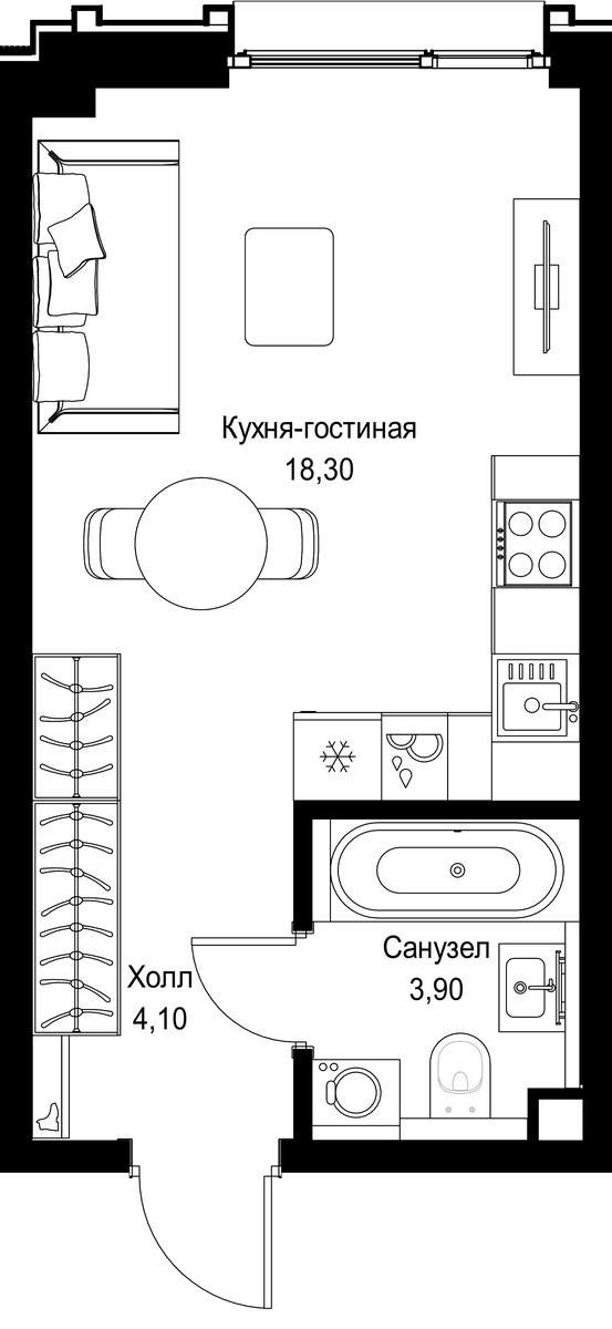 Планировка 26.3 м²