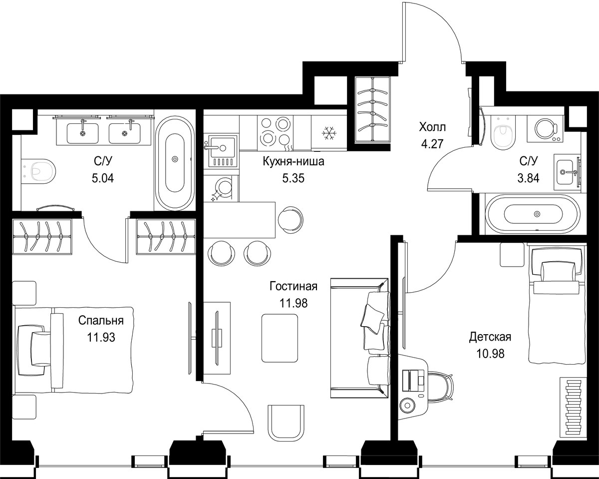 Планировка 53.39 м²