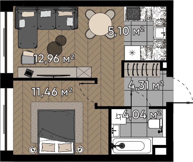 Планировка 37.87 м²