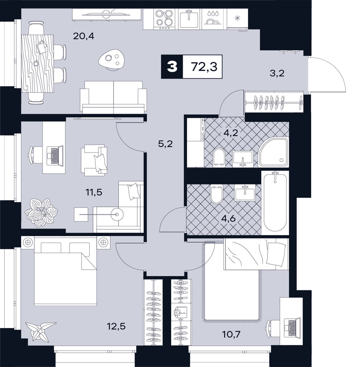 Планировка 72.3 м²