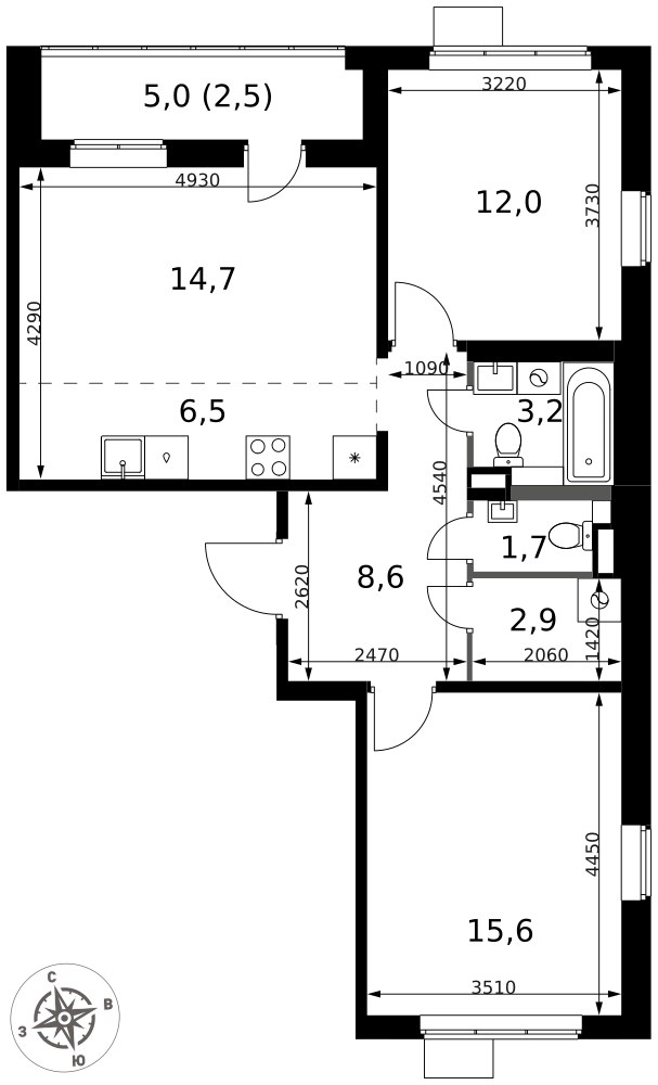 Планировка 67.7 м²