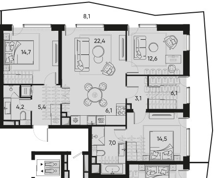 Планировка 96.6 м²