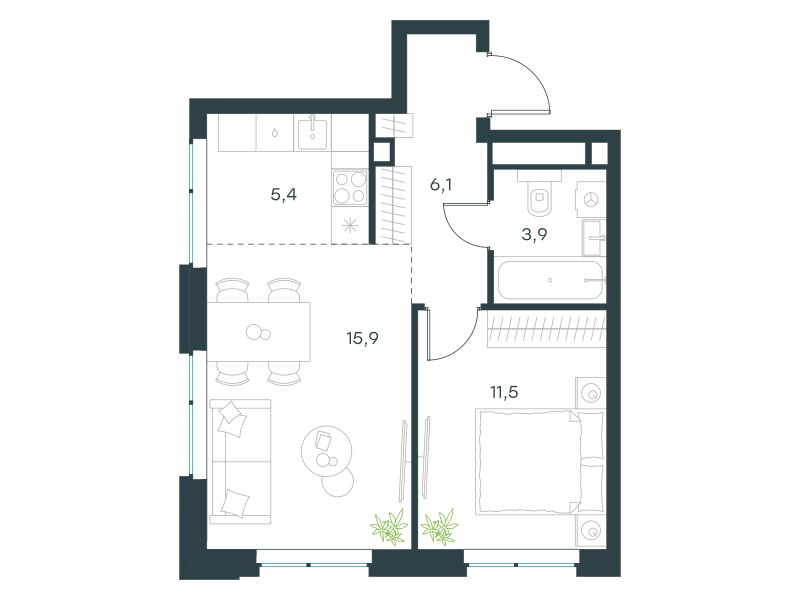Планировка 42.8 м²