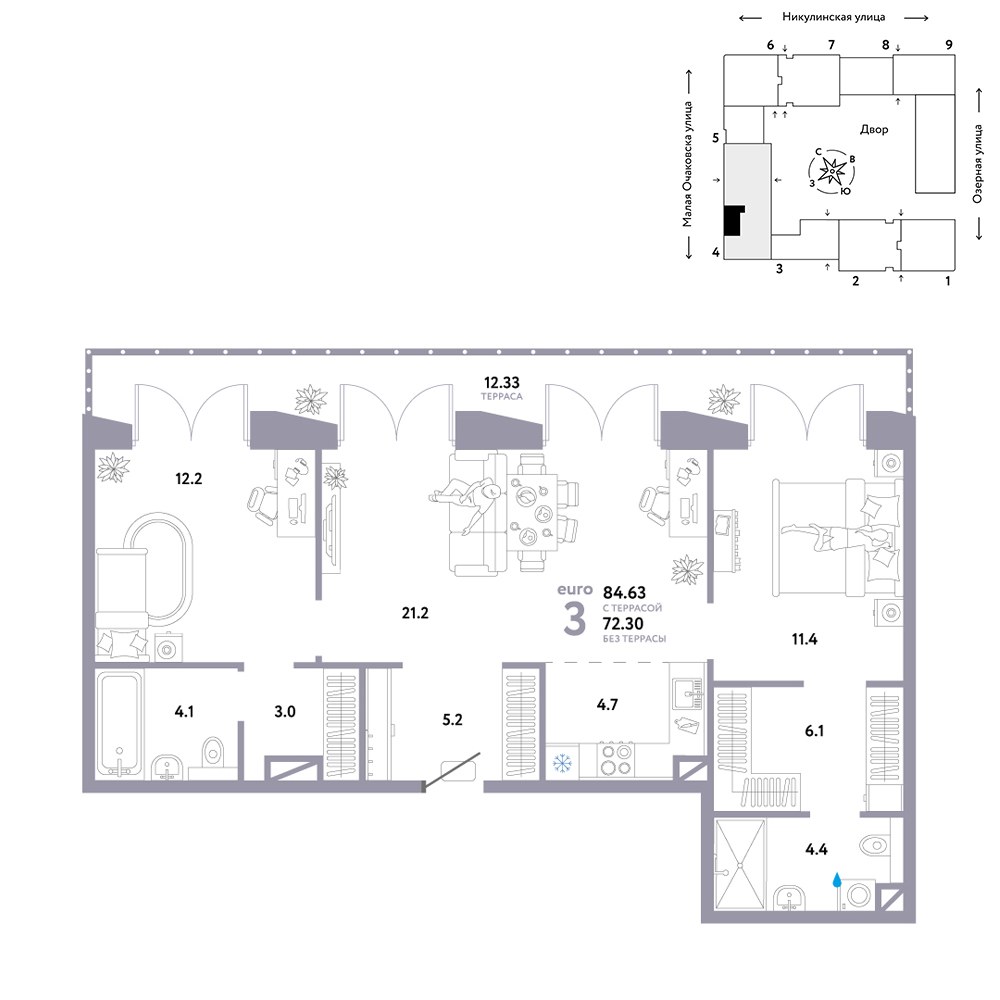 Планировка 84.63 м²