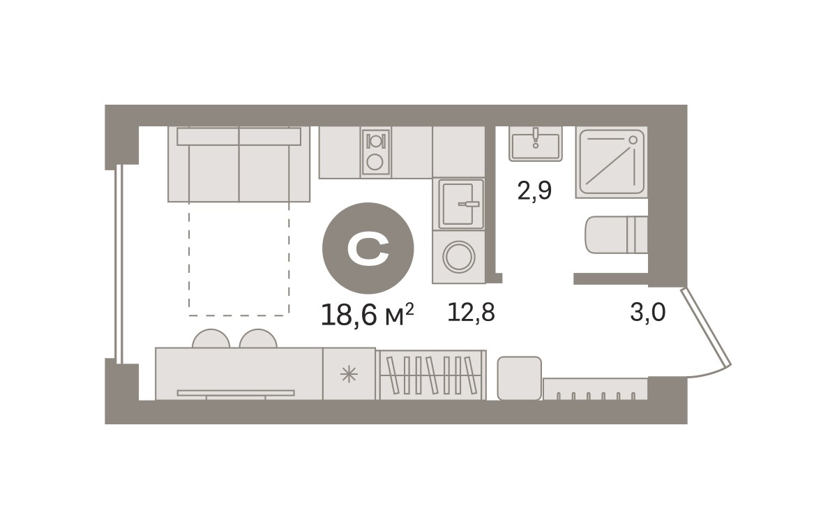Планировка: Студия, 18.64 м²