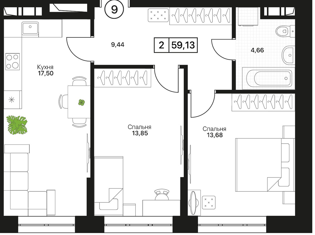 Планировка 59.13 м²