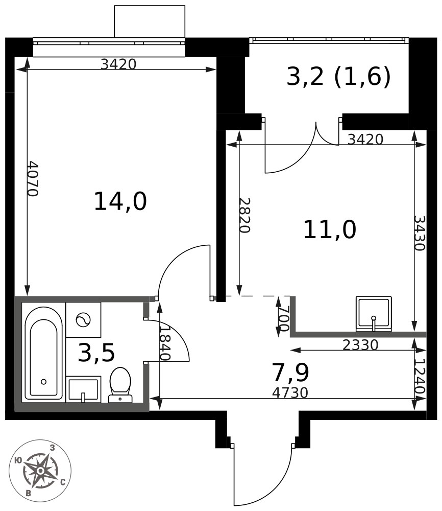 Планировка 38.0 м²