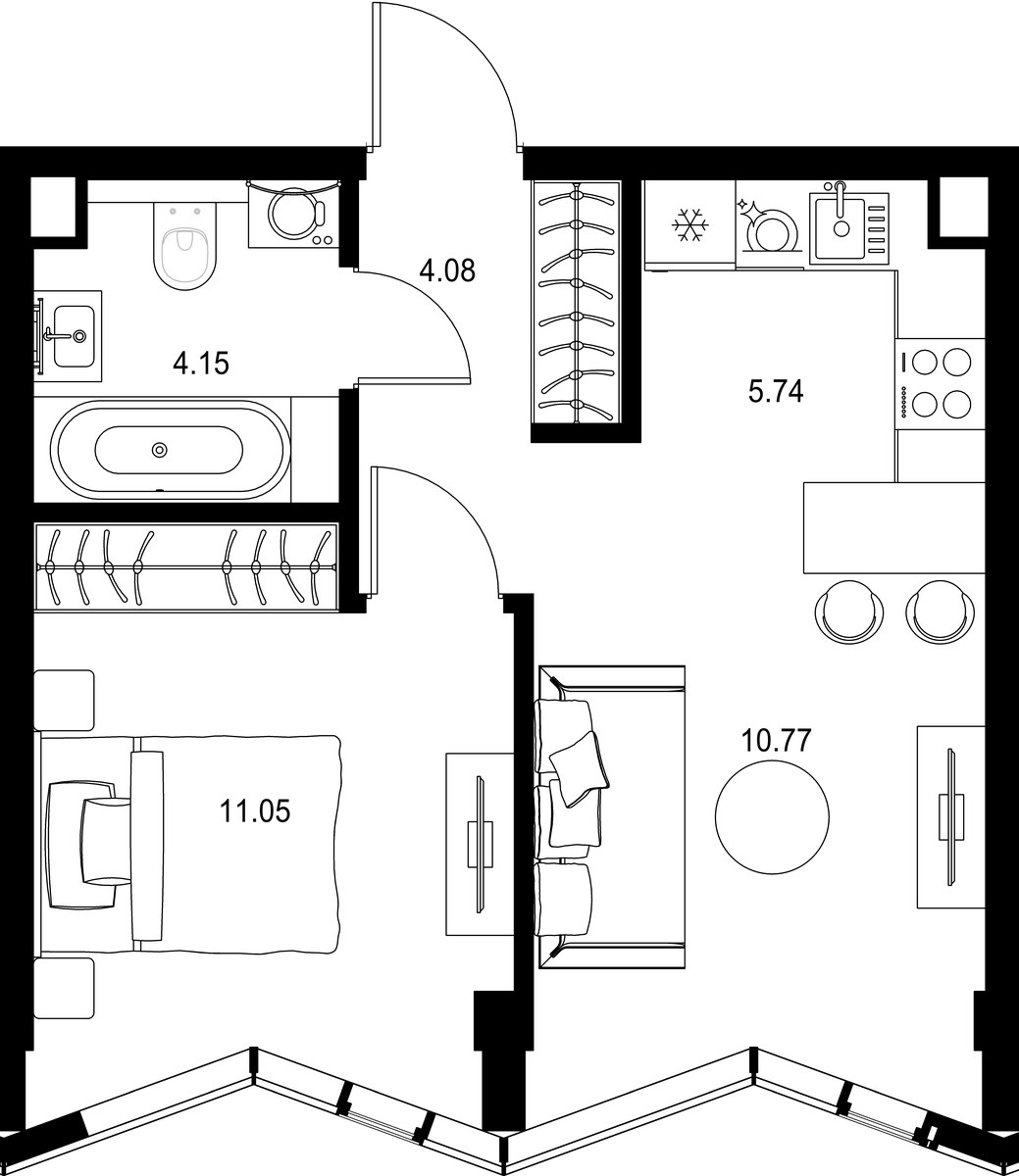 Планировка 35.79 м²