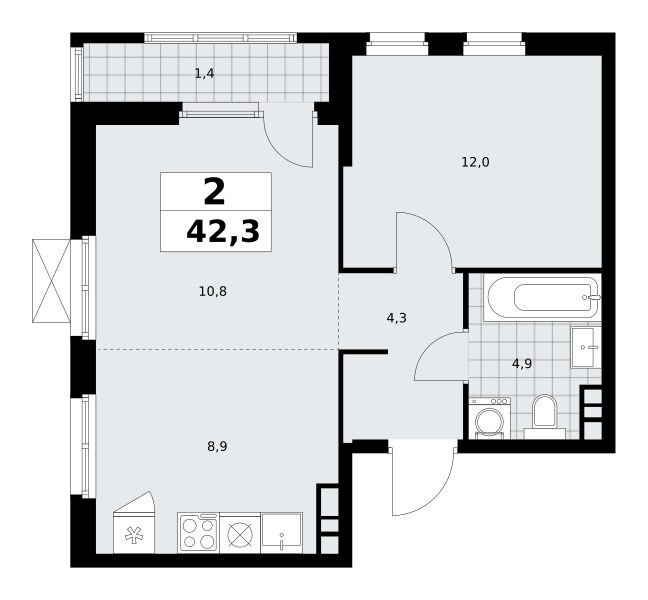 Планировка 42.3 м²