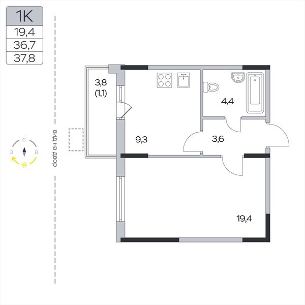 Планировка 37.8 м²