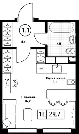 Планировка 29.7 м²
