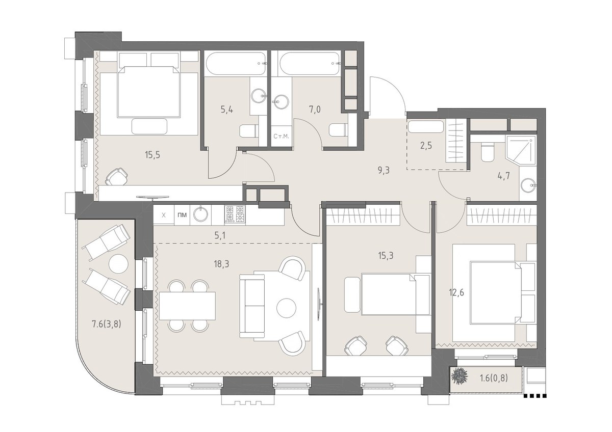 Планировка 100.3 м²