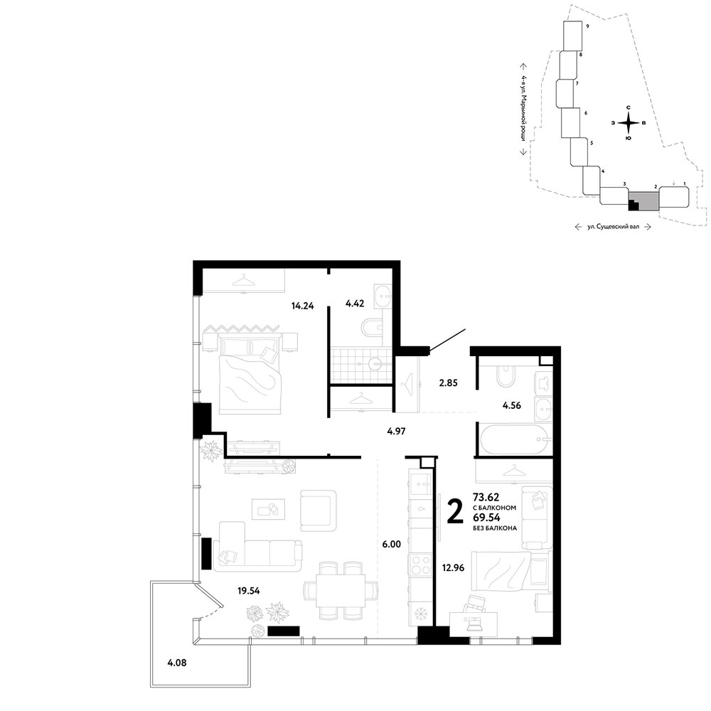 Планировка 73.62 м²