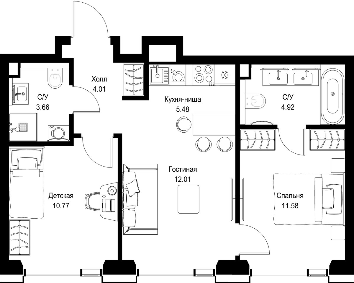 Планировка 52.43 м²