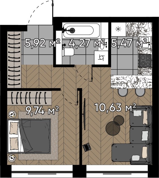 Планировка 36.03 м²