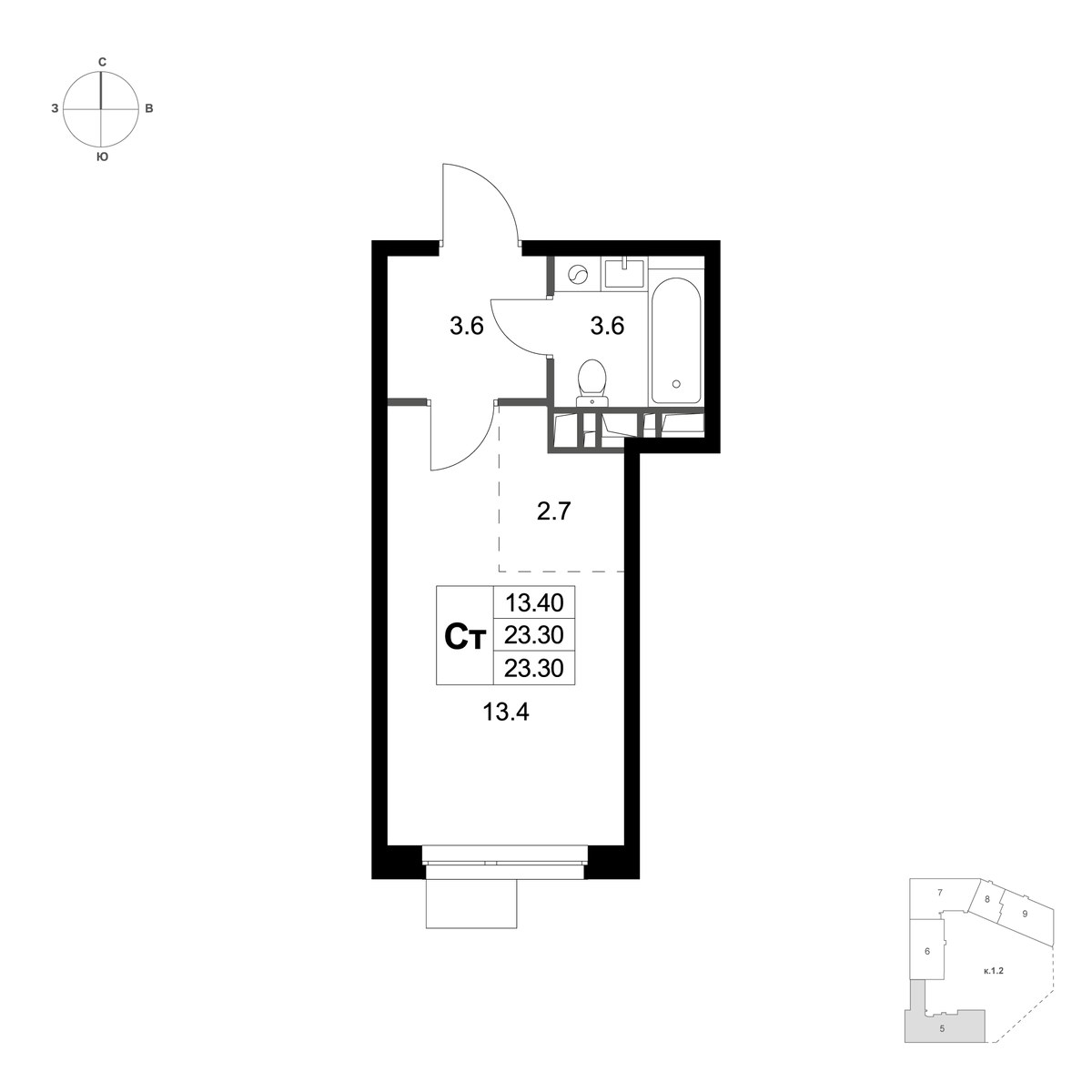 Планировка 23.3 м²