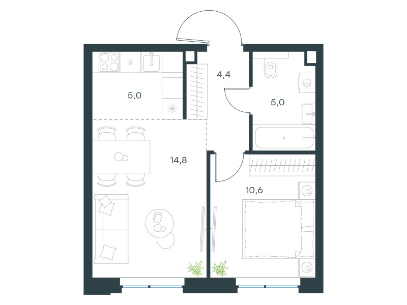 Планировка 39.8 м²