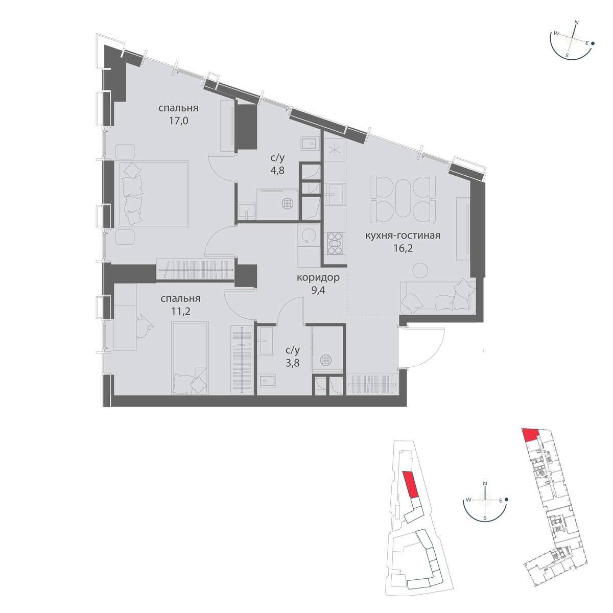 Планировка 62.4 м²
